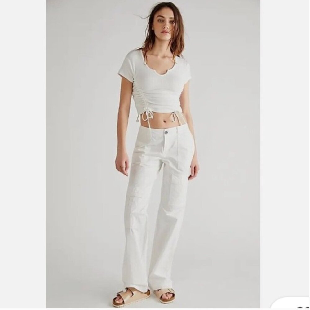 Free People The Thing Is Low Rise Womens Utility Pants Optic White Size 6